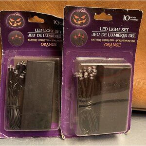 2~Orange  10 LED Light Set Indoor Use 3.6 ft Long Party Halloween Battery